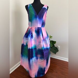 UK Coast Printed plunge Neck Twill Dress